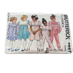 80s Butterick 4667 Sewing Pattern Sizes 4-5-6 Children’s Jumpsuit and Dress CUT